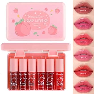 6 Colors Lip Tint Stain Set Velvet Lip Tint Watery Lip Stain Mini Liquid Lipstick Waterproof Korean Lip Gloss Long Lasting Moisturizing Lip Stain Multi-Use Lip and Cheek Tint,Non-Stick Cup