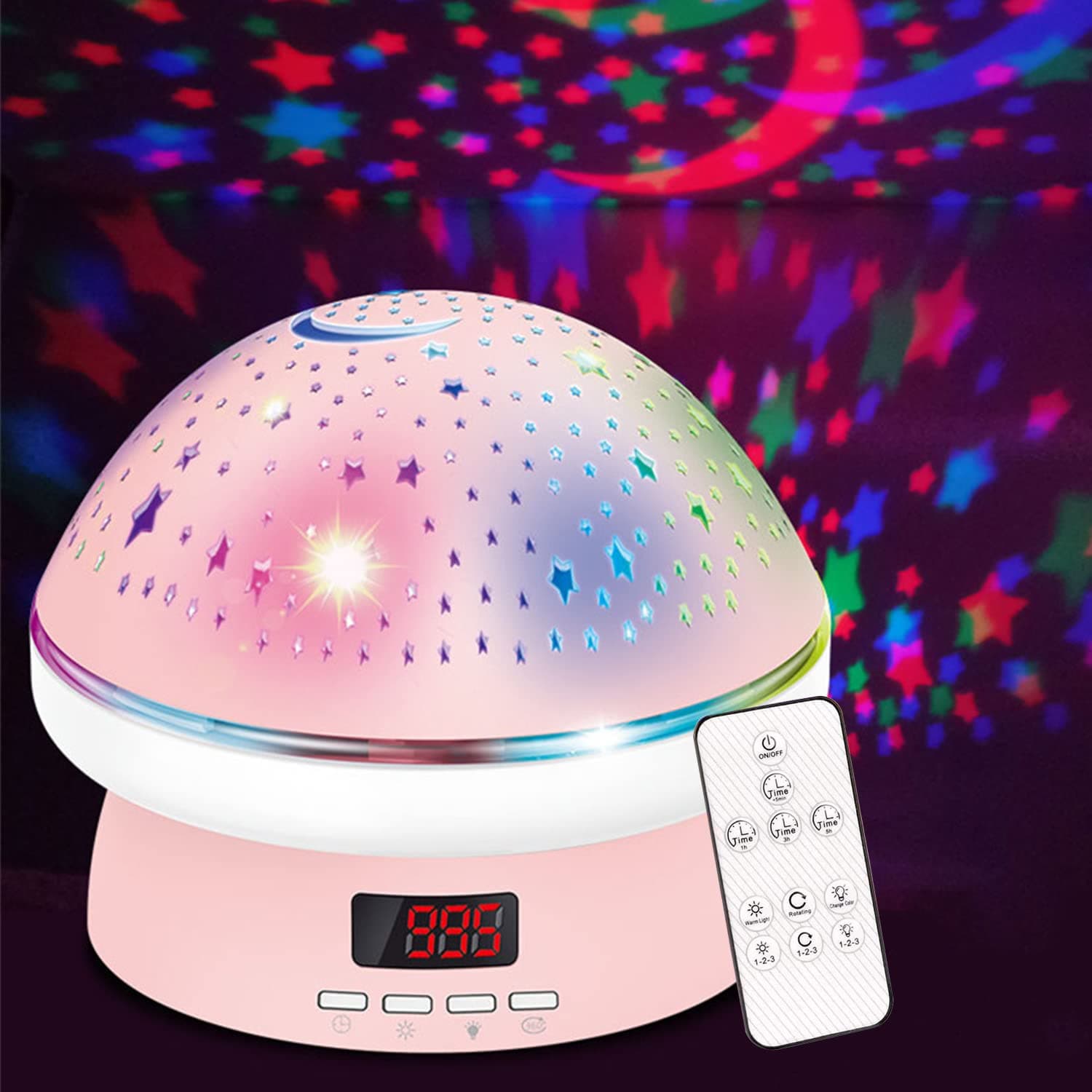 Baby Projector Light, Star Sky Night Light Table Lamp,360°Rotating Remote Control/Timer/Multi Color Change Night Lamp for Kids Baby Bedroom (Pink) [Energy Class D]
