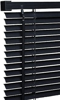 PVC window Venetian Blind Blinds Easy Fit Trimmable Fittings Window Treatment Shutter Twist Open Close (Black-PVC, 60cm wide (23.6") x 150cm Drop)