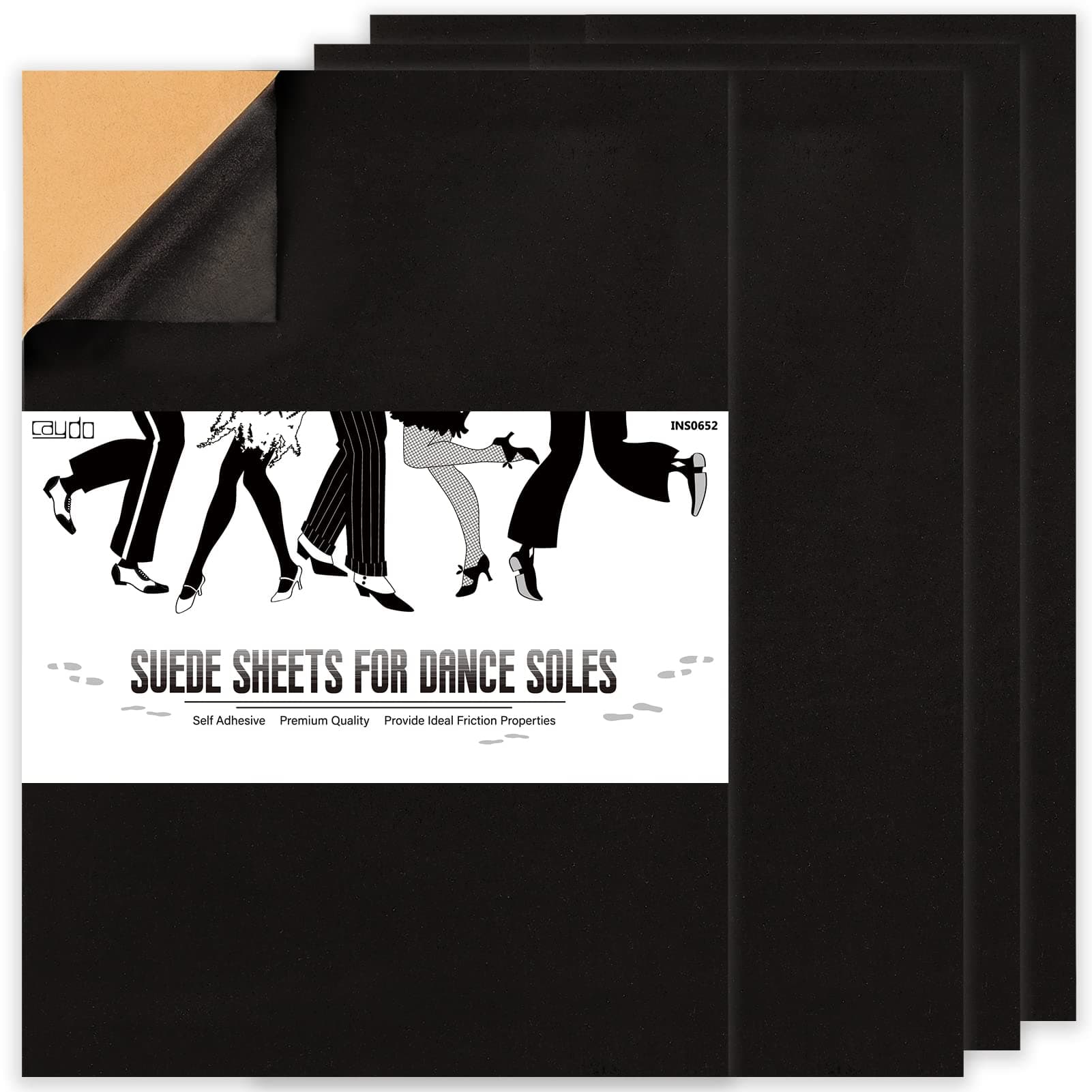 4 Pieces Black Suede Sheets, Self Adhesive Suede Sticky Sheets Backing Non Slip Sole Protector for Dance Shoes, High Heeled Shoes(A4 Size)
