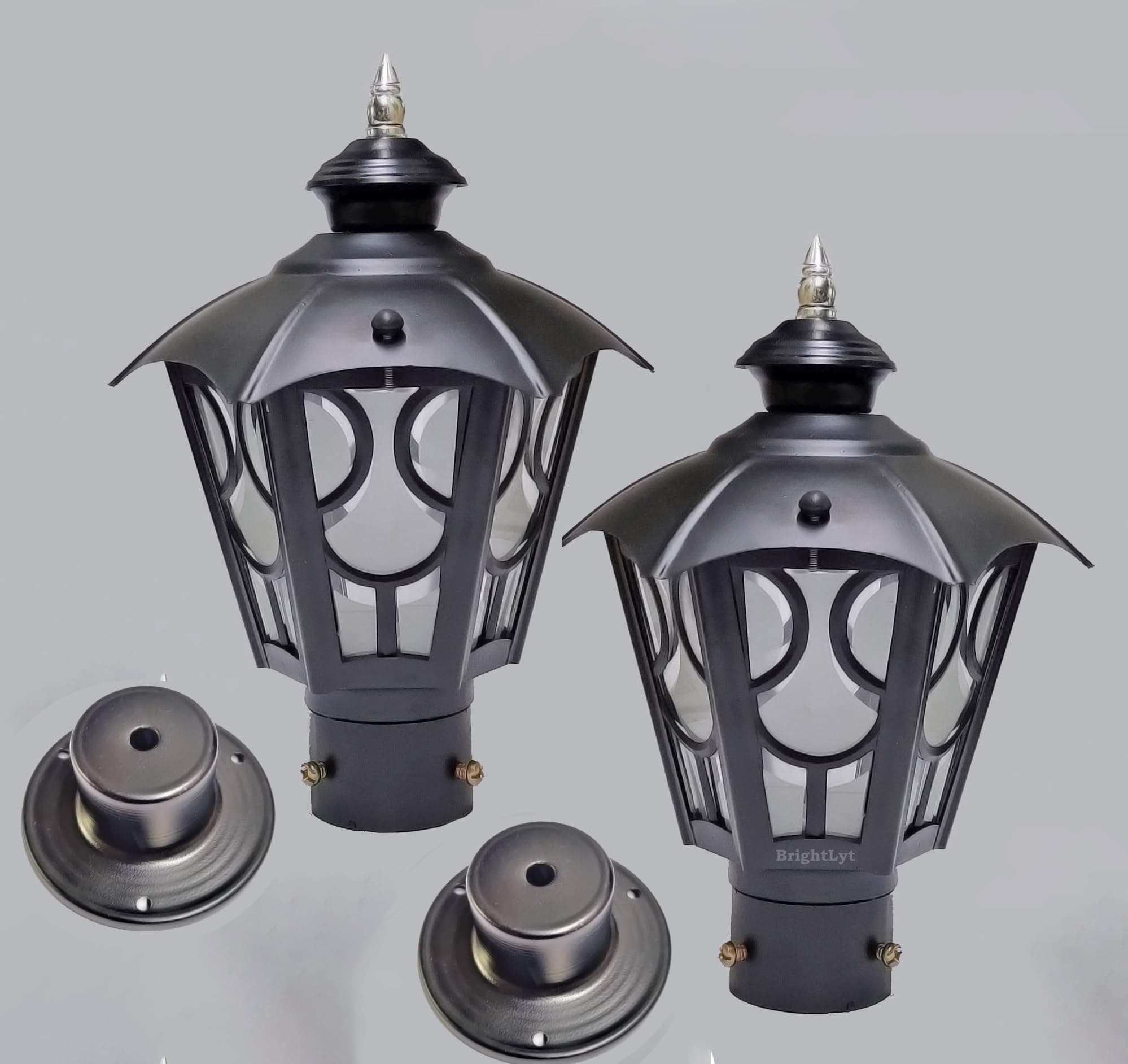 BrighLyt Gate Light with Socket for Installation, Gate Lamp for Outdoor Waterproof – Decorative Gate Light Lamp for Garden, Pathway & Entrance (Metal + Glass + 2 Socket) (Pack of 2)