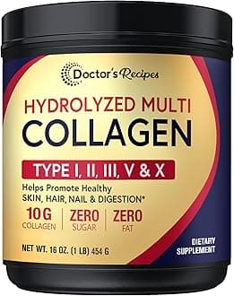 Doctor's Recipes Multi Collagen Peptides Powder for Women & Men, Grass-Fed Bovine Hydrolyzed Protein Type I II III V X, for Skin, Hair, Nails, Unflavored, Easy to Dissolve, Paleo & Keto, 16oz
