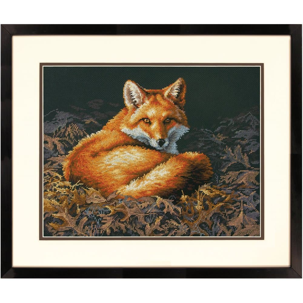 Dimensions Sunlit Fox Counted Cross Stitch Kit, 14 Count Black Aida, 14'' x 11''