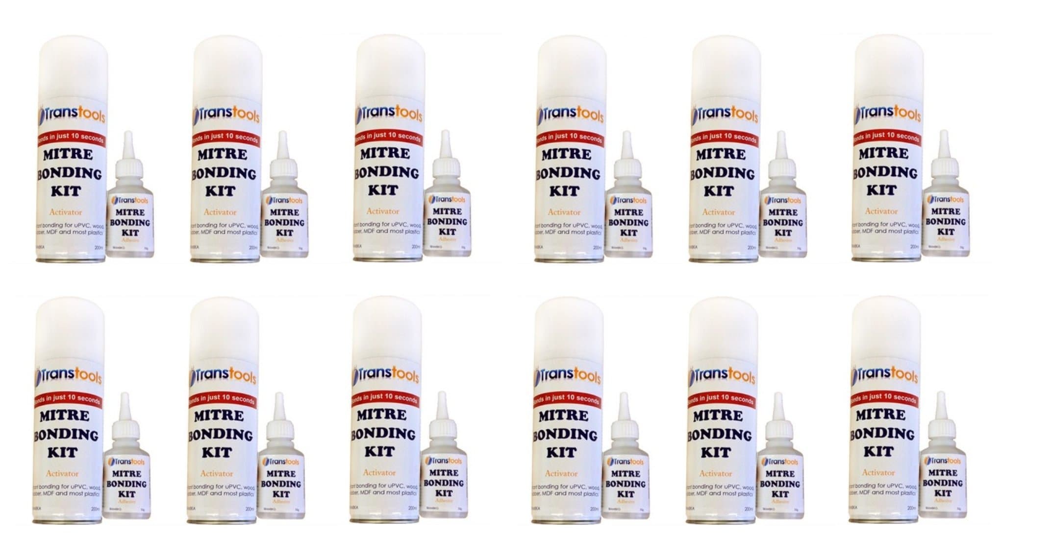 12 x Transtools Mitre Bonding System Kit Superglue and Activator Trade Pack