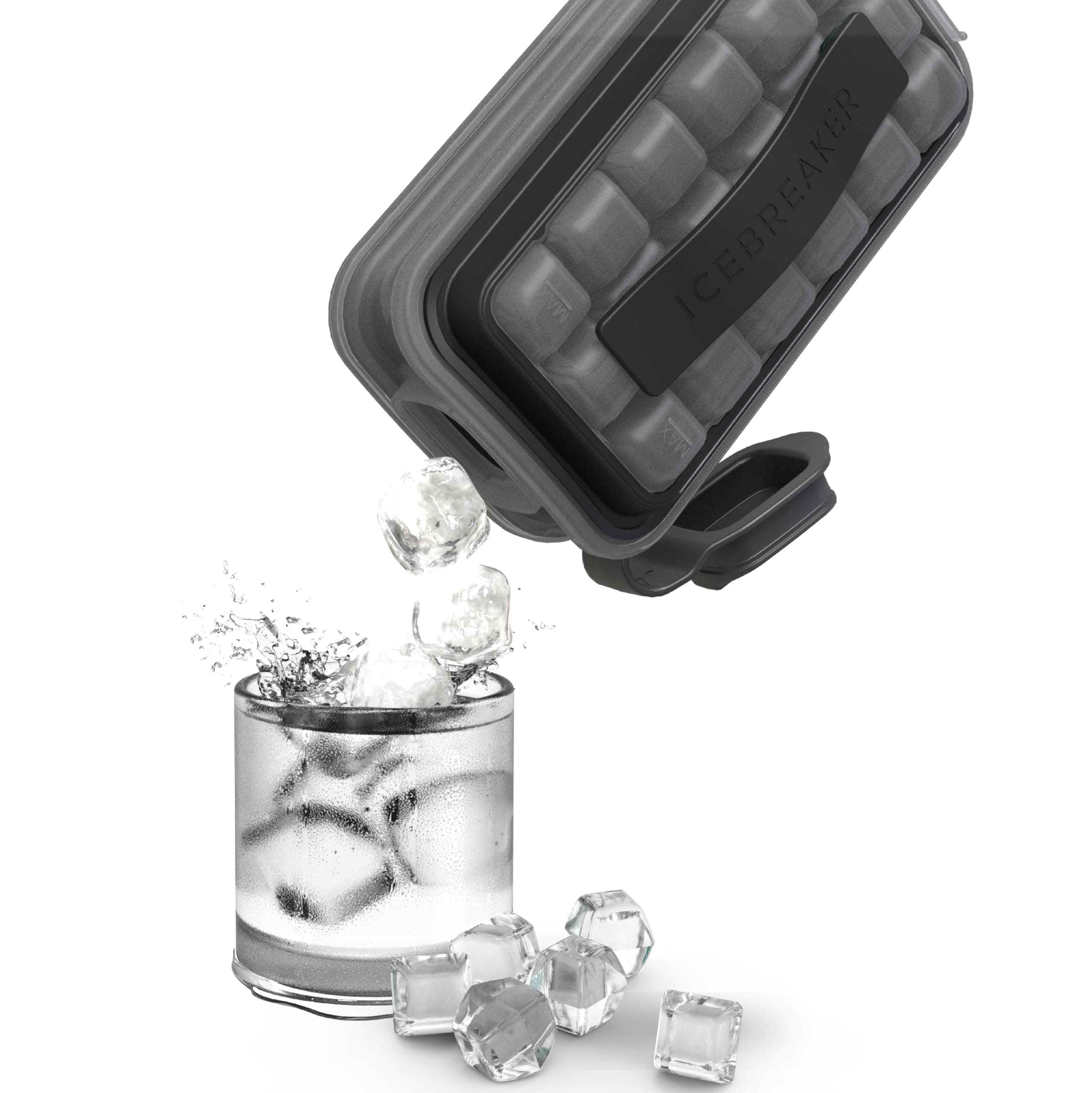 ICEBREAKER POP - 4 IN 1 - DISPENSER - MAKER - BIN - ICE PACK - Make And Serve Ice Without Ever Touching The Ice - The Sanitary Silicone Ice Tray for Freezer With Lid - Ice Cube Tray