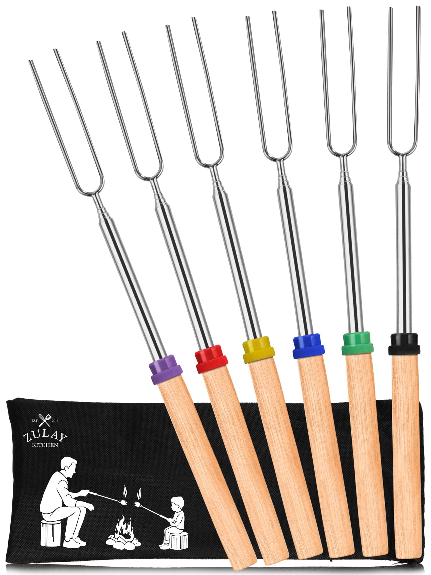 Zulay Kitchen Telescopic Roasting Sticks - Extendible Design - 6 Pack