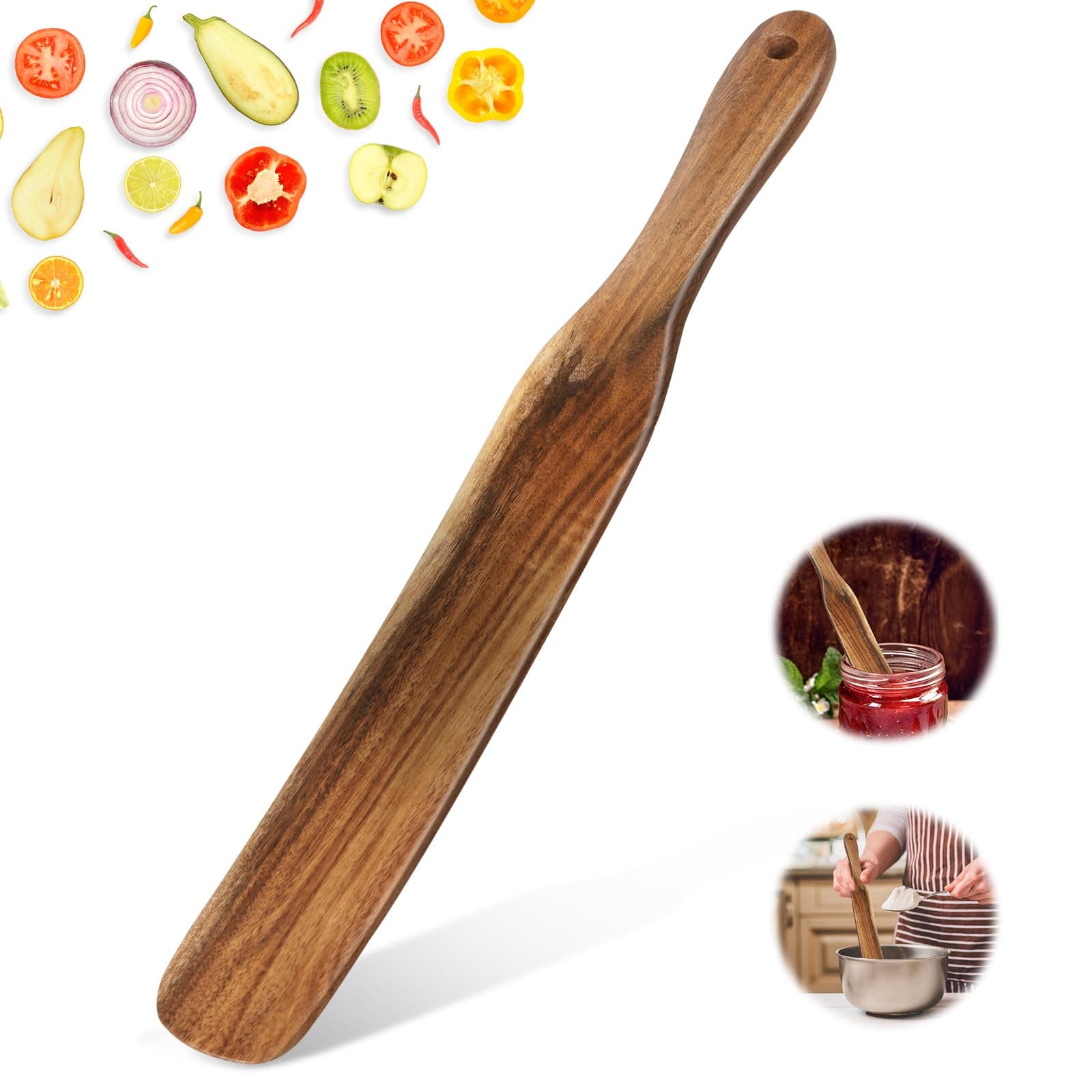 Spurtle for Sourdough Starter, Spreading, Cooking, Mixing, Reaching Bottom of Jar, Kitchen Utensils, Spurtles Kitchen Tools Wooden Kitchen Utensils for NonStick Cookware