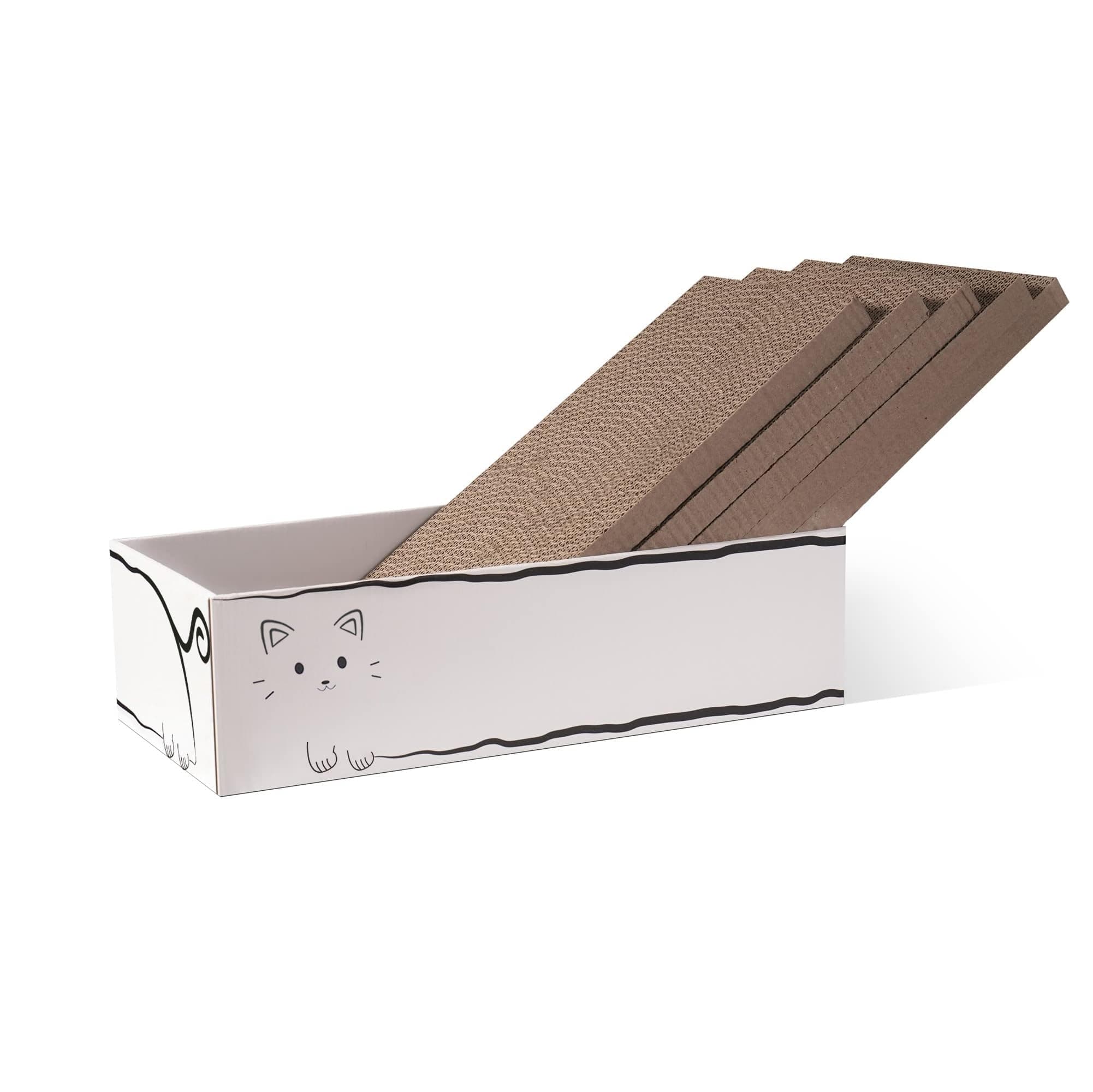 Cardboard Scratcher Pad Scratching Post, 5-Pack Cat Scratcher with Box, Durable Scratch Cardboard Refill Lounge Bed for Indoor Cats (33*24*11 CM)