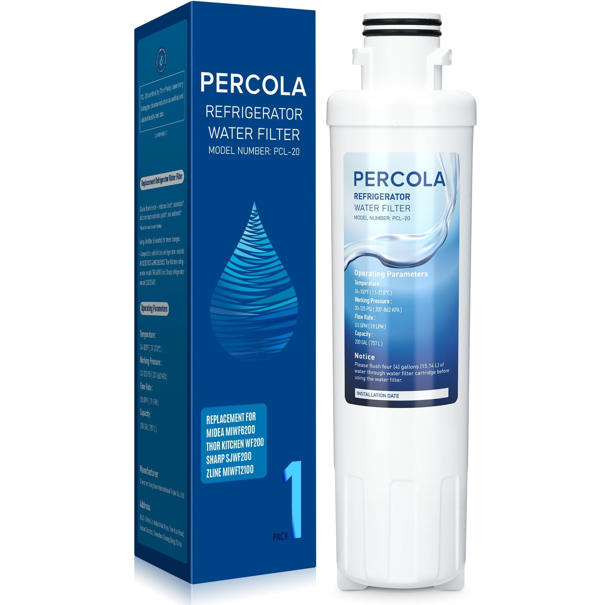 MIWF6200 Water Filter, Compatible with Sharp® SJWF200, SJG2254FS, Thor Kitchen® WF200, Zline® MIWFT2100, Midea® MRS26D5AST, MF-2008-R2, Zline® RFM-W-36 Refrigerator Models (white, 1 Pack)