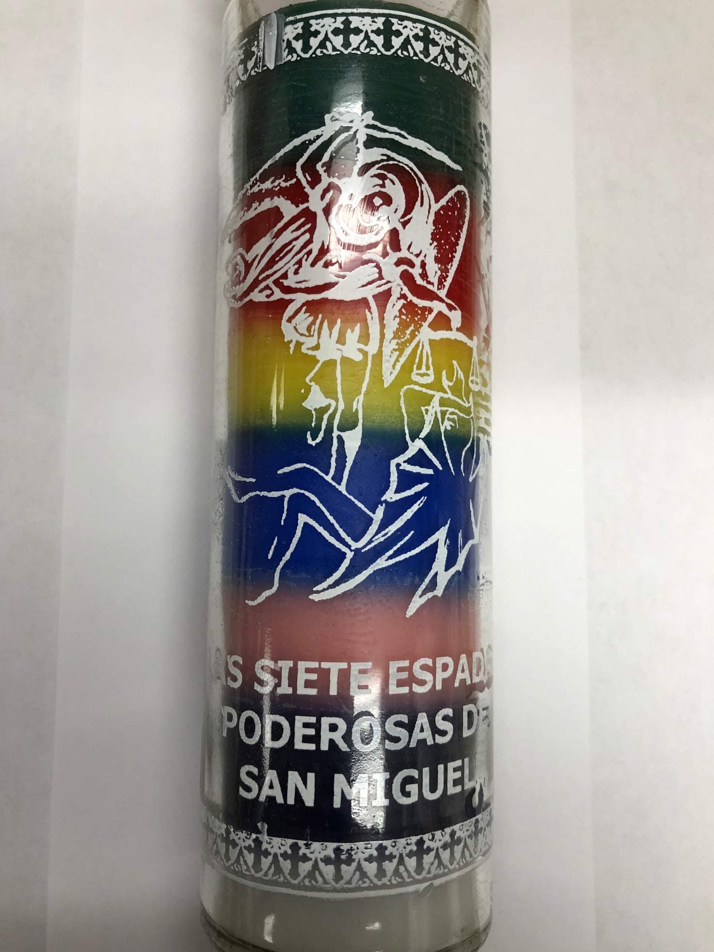 CleveAid Saint Michael The Archangel (Las Siete Espadas Poderosas De San Miguel) 7 Day 7 Color Unscented Candle in Glass.