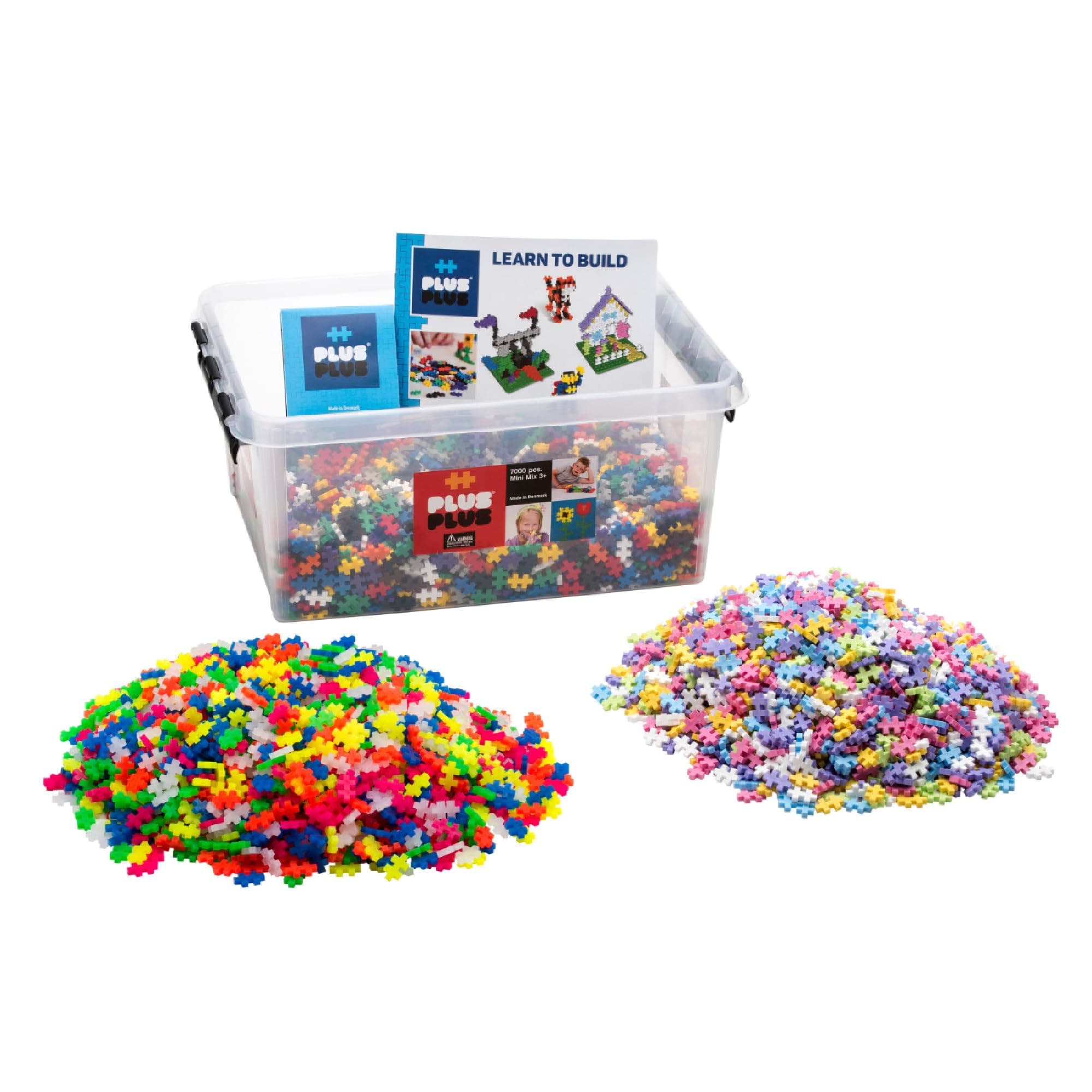 Open Play Set - 7,000 Piece in Storage Tub - Basic, Neon, & Pastel Color Mix - Construction Building Stem Toy, Interlocking Mini Puzzle Blocks for Kids