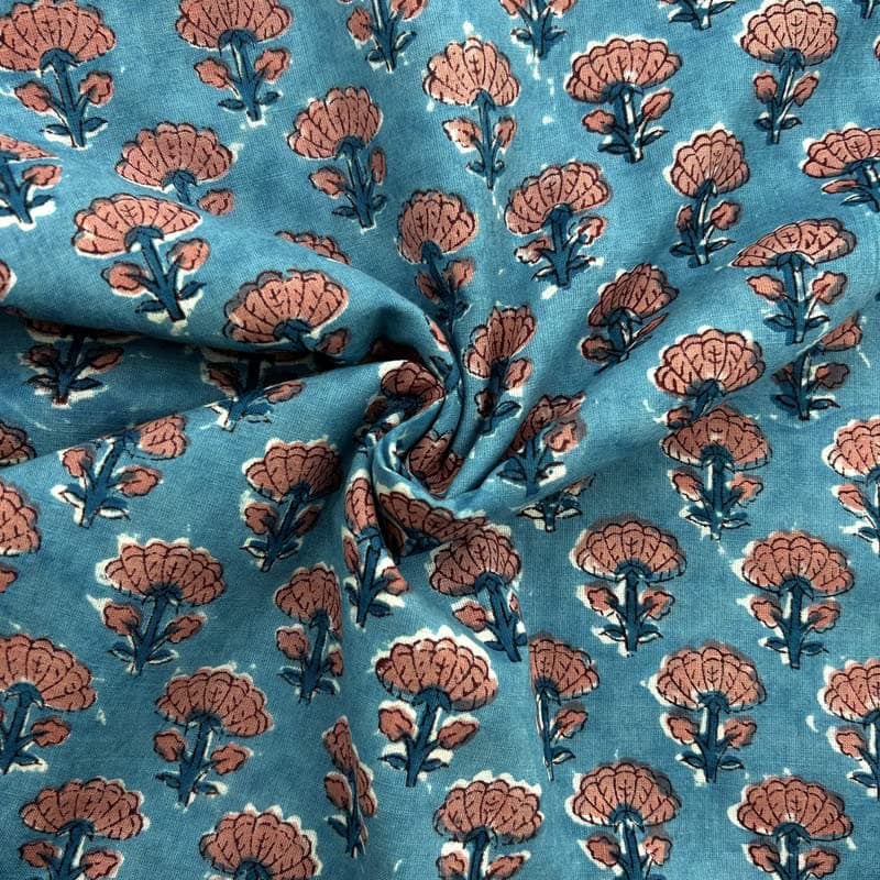 E-Tailor® Indian Handmade Ethnic 100% Cotton Running Hand Block Print Natural Fabric for Dressmaking, Sewing, Crafting, Upholestry Fabric by The Yards (Bice Blue, 3 Yards)