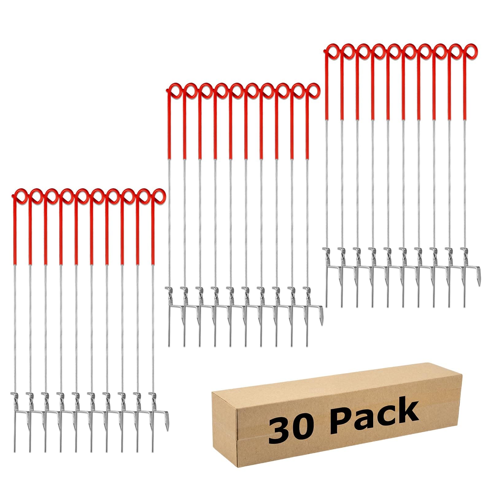 FENSMILE Fence Shock 30 Pack 41 Inches Systems Pig Tail Step-in Fence Post, Portable Stainless Steel Single Rope Poles/Stakes for Electric Fence, Garden, Farm, Flower Beds, Walkways, Fountains - Red