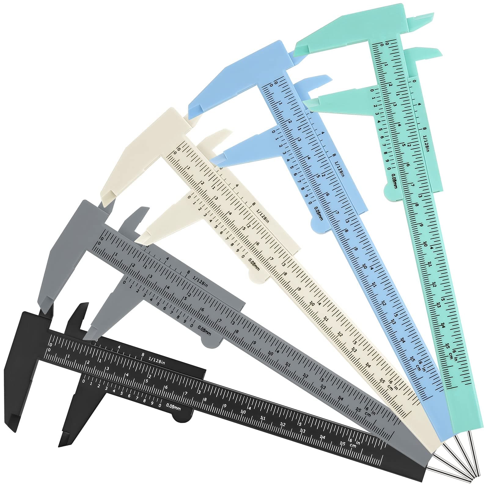 Frienda 5 Pieces Eyebrow Measuring Ruler Brow Mapping Tool Mini Vernier Caliper Double Scale Plastic Sliding Gauge Ruler for Micro Blading Eyebrow Tattoo Brow Artists(Fresh Colors)