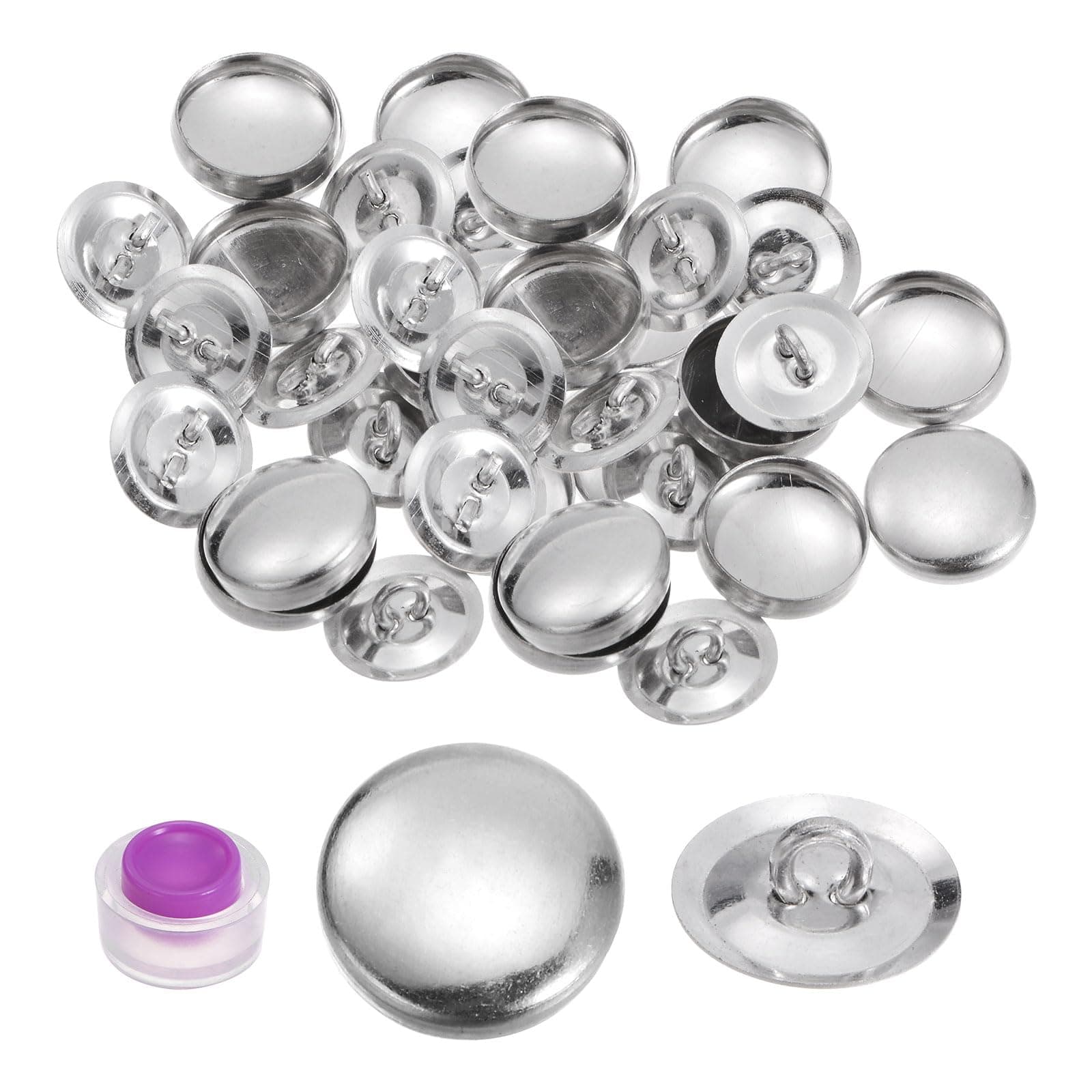 20 Sets Self Cover Button Kit 24L 0.6" 15mm with Wire Backs Aluminum Buttons to Cover Fabric Button Maker Covered Buttons Kit with Tools for DIY Cloth Home Decor Sewing