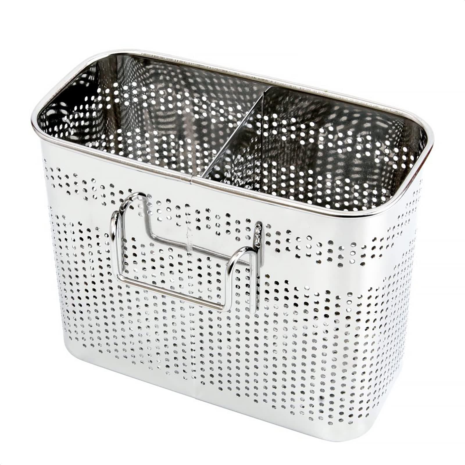 Kitchen Utensils Chopsticks Holder Drying Rack Basket with Hooks 2 Divided Compartments Quality Stainless Steel Large L5.4" X H4.3" X W2.6"