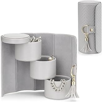 Vlando Gifts 2026 for Women, Girl - Travel Jewelry Oragnizer, 3-Layer Jewelry Storage Box, Travel Essential Accessories for Women, Birthday Gifts for Couples Mom Friends - Grey