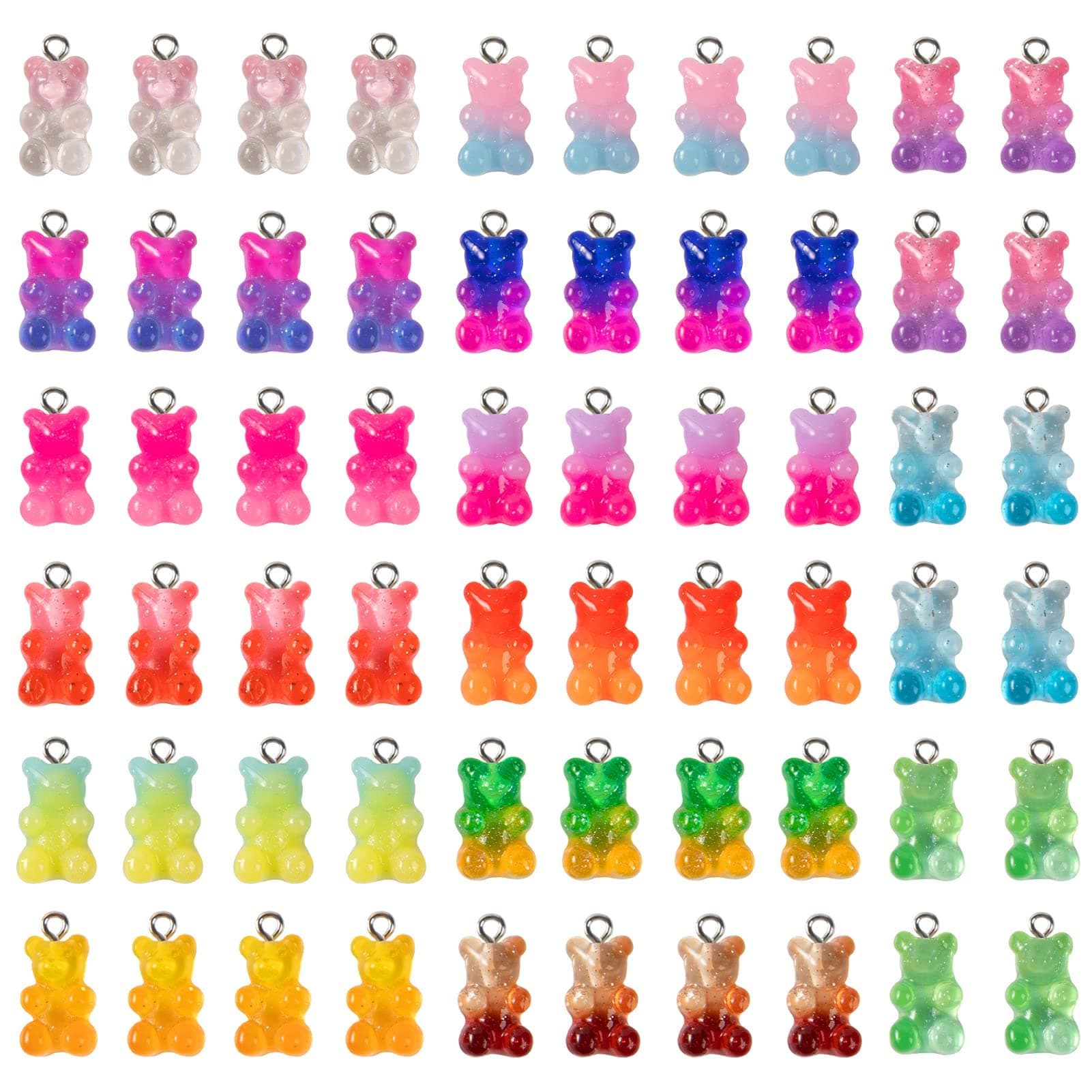60pcs Gradient 3D Gummy DIY Bear Charms- Resin Bear Shaped Clay Pendants in 15 Colors Earring Bracelet Nacklace DIY Jewelry Making Pendants Nail Art Accessory for Children Adults DIY Handmade