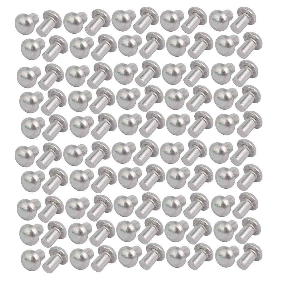 Sourcingmap 100pcs M4 x 6mm Aluminum Half Round Head Solid Rivet Fastener Silver Tone