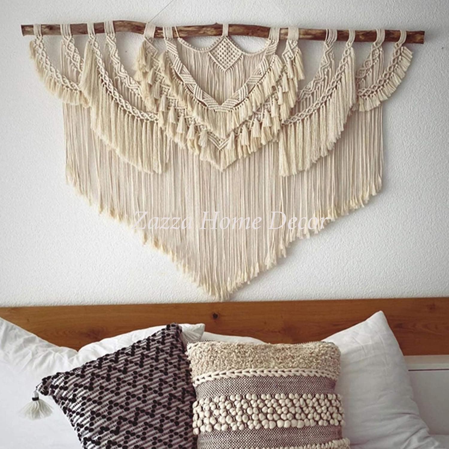 Zazza Home Decor - Large macrame wall hanging Tapestry Macrame Wall Decor Art Chic Bohemian Handmade Woven Tapestry Home Decoration for Bedroom Living Room Apartment Wedding. (4 feet / 48 Inch)