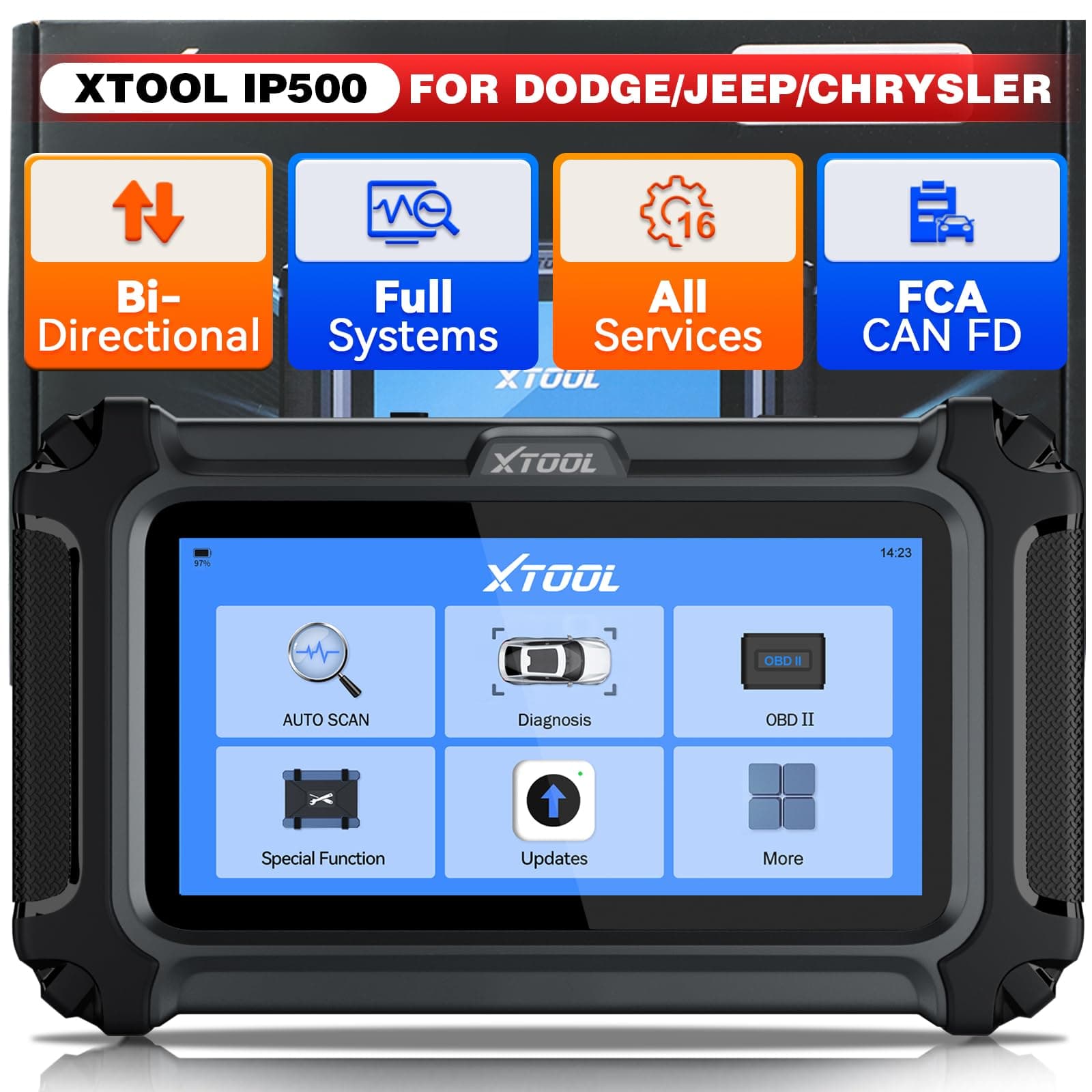 XTOOL IP500 for Jeep OBD2 Scanner, Full Systems Bi-Directional Scan Tool for Jeep/Dodge/Chrysler, with FCA AutoAuth, OBD2 Scanner Diagnostic Tool with All Reset -(Injector/EPB/ABS/BMS),Lifetime Update