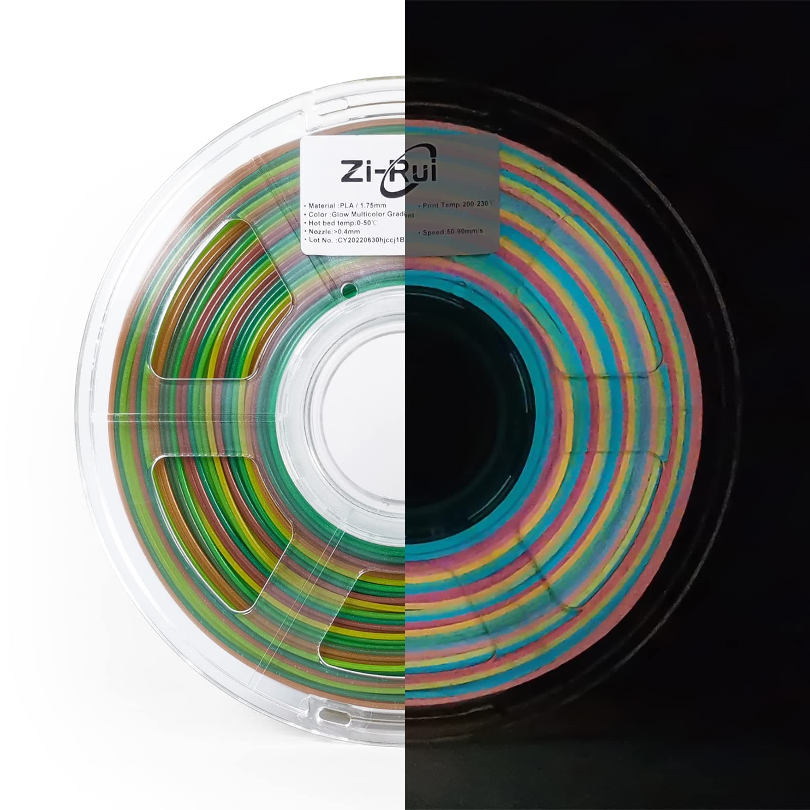 3D Printer PLA Filament, Glow in The Dark Multicolor Change, Rainbow Multicolor Gradient, 1.75mm 1KG/2.2lbs
