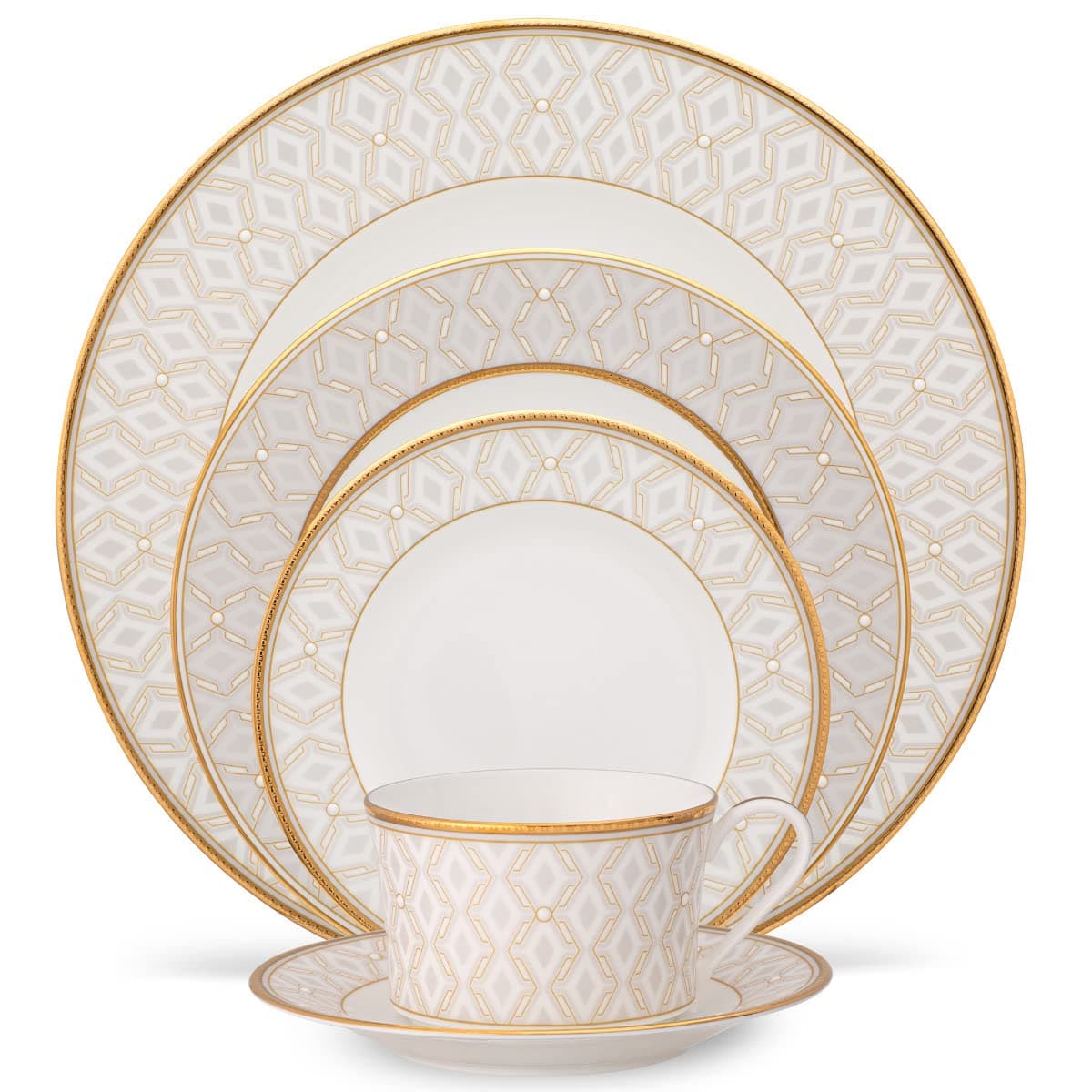 Noble Pearl 5-Piece Place Dinnerware Setting in Cream/White