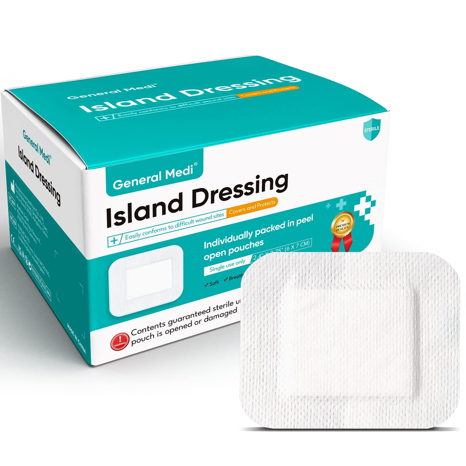 Sterile Island Dressing Bordered Gauze – 100 Count, 2.4" x 2.75" Gauze Pads, Wound Care Pad with Adhesive Border - Sterile, Soft & Highly Absorbent Medical Grade Dressing Pad