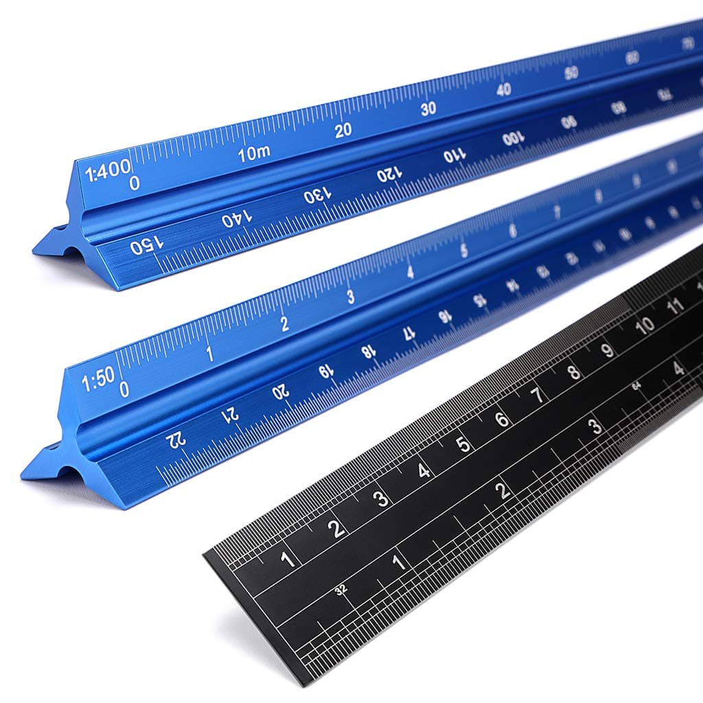 OwnMy 30CM Solid Aluminum Metric Triangular Architect Scale Ruler Set, Architectural and Engineer Scale Ruler Set Professional Laser Etched Scales Drafting Rulers for Blueprints and Civil Engineering