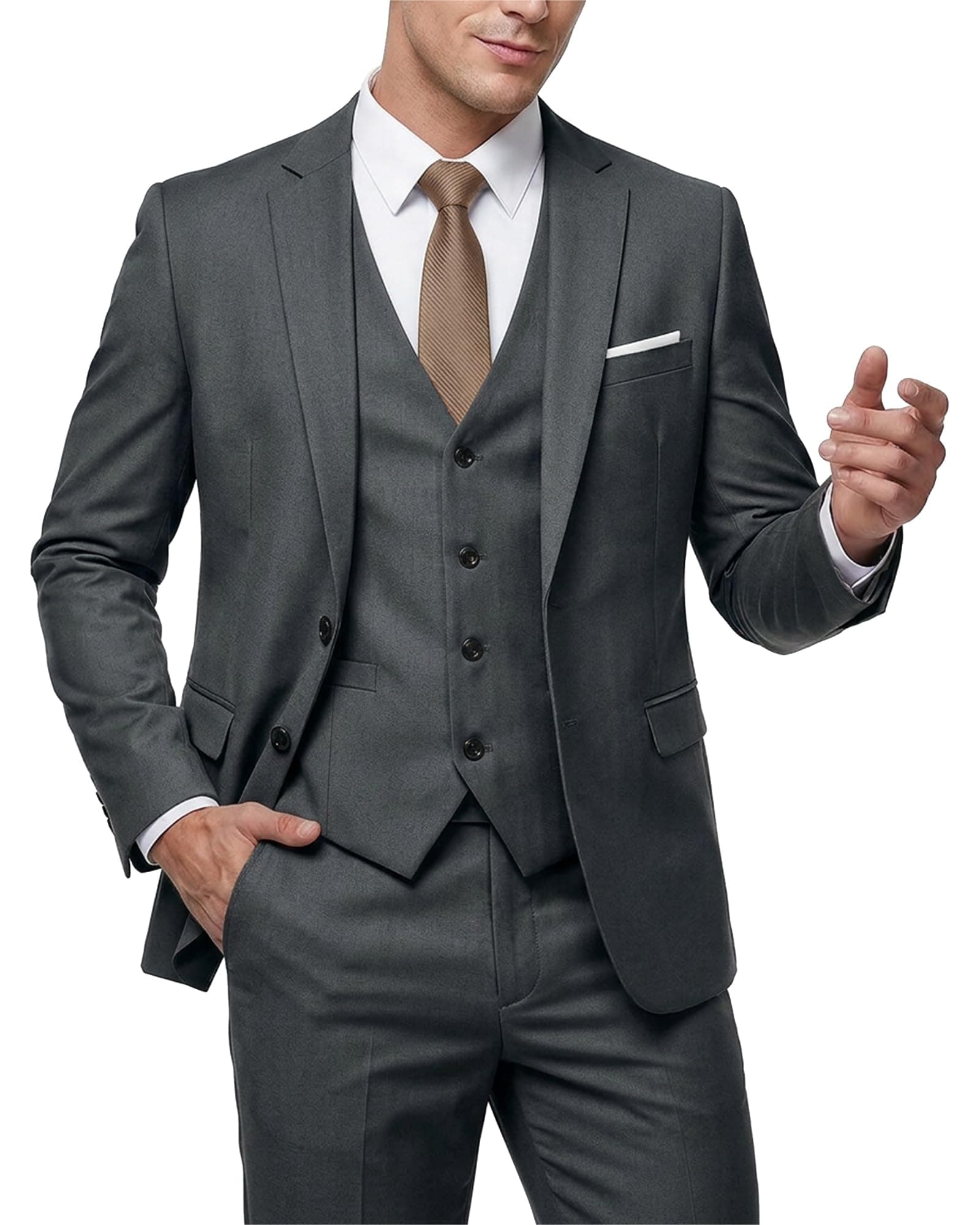 MY'S Men's 3 Piece Slim Fit Suit Set, 2 Button Blazer Jacket Vest Pants with Tie, Solid Wedding Dress Tux and Trousers