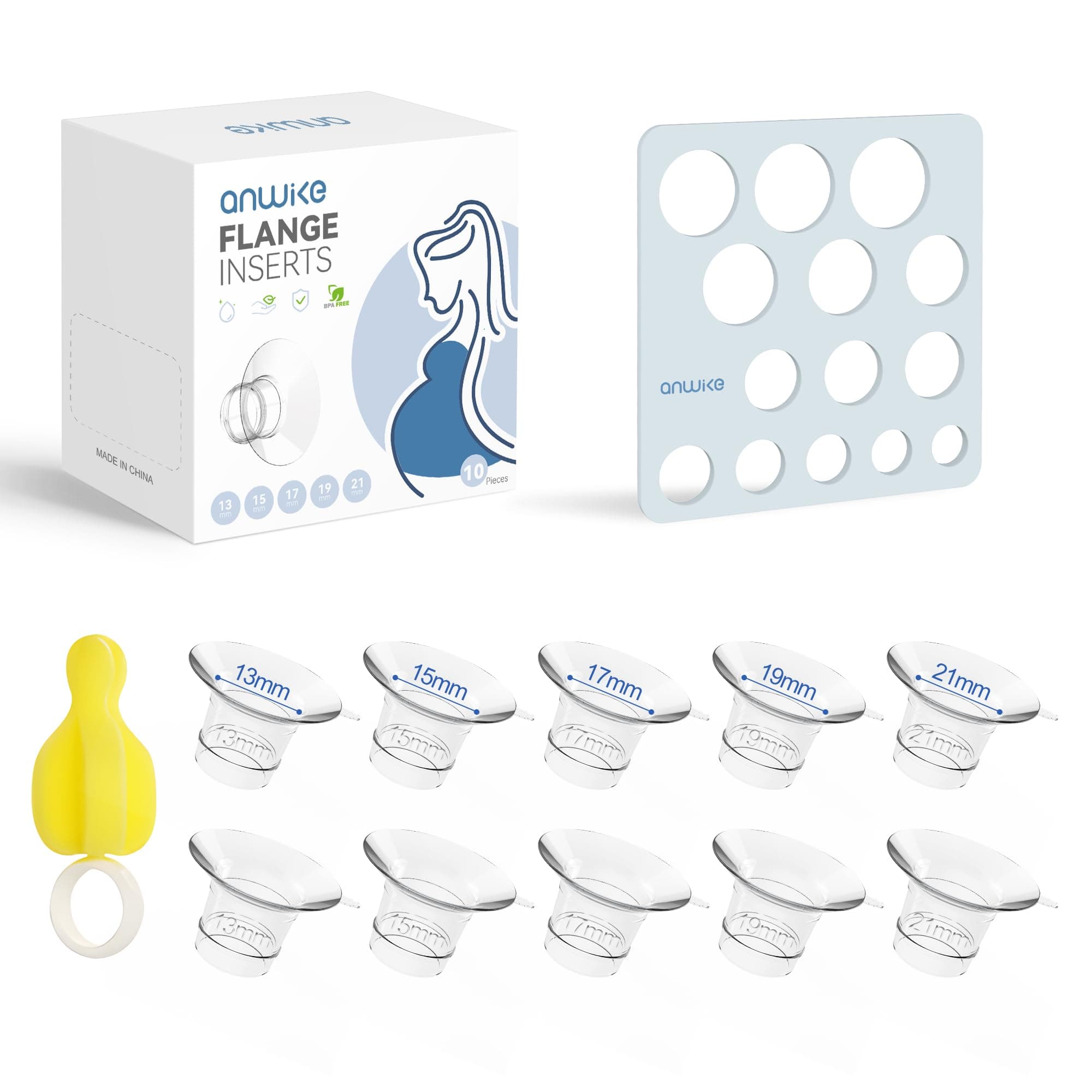 10PCS Flange Inserts for Breast Pump 13/15/17/19/21mm, Compatible with Momcozy M5 S9/S12 Pro/KISSBOBO/Medela/Jheppbay Electric Breast Pumps, Nipple Ruler&Cleaning Brush 24mm Flange/Shield, BPA-Free