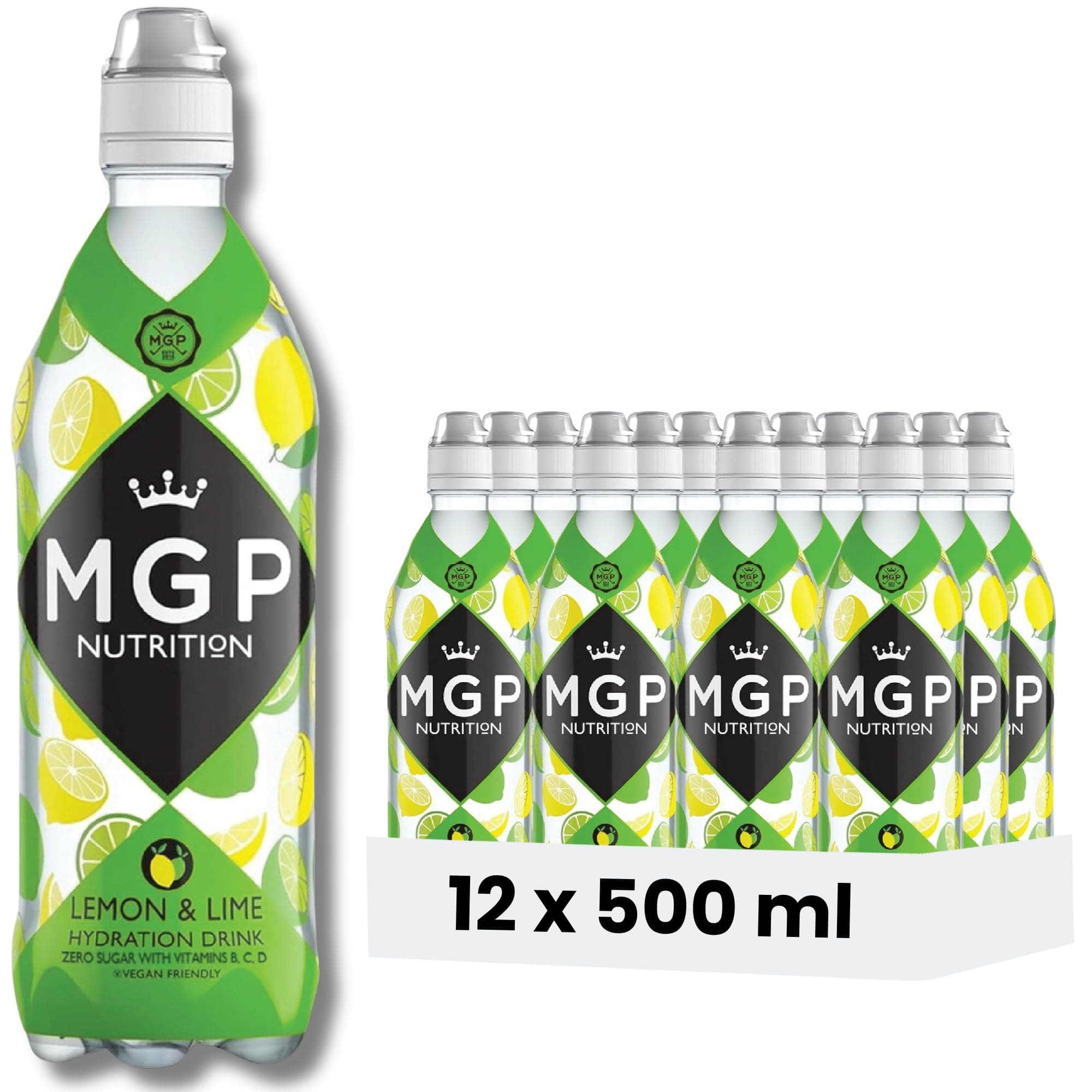 MGP Sugar Free Hydration Drink With Essential Vitamins, Pack of 12, Sports Recovery Electrolytes, Low Carbs, Fat & Gluten Free, Vegan Friendly, Vitamin C, B3, B5, B1, B6, B12 Supplement, Lemon & Lime