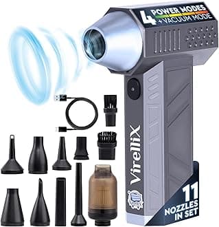 2in1 Electric Air Duster&Vacuum Cleaner - 150,000 RPM Compressed Air Duster with 4 Modes, Portable Air Blower & Rechargeable, Mini Blower for Computer, Keyboard, Electronics (Aircraft-Grade Aluminum)