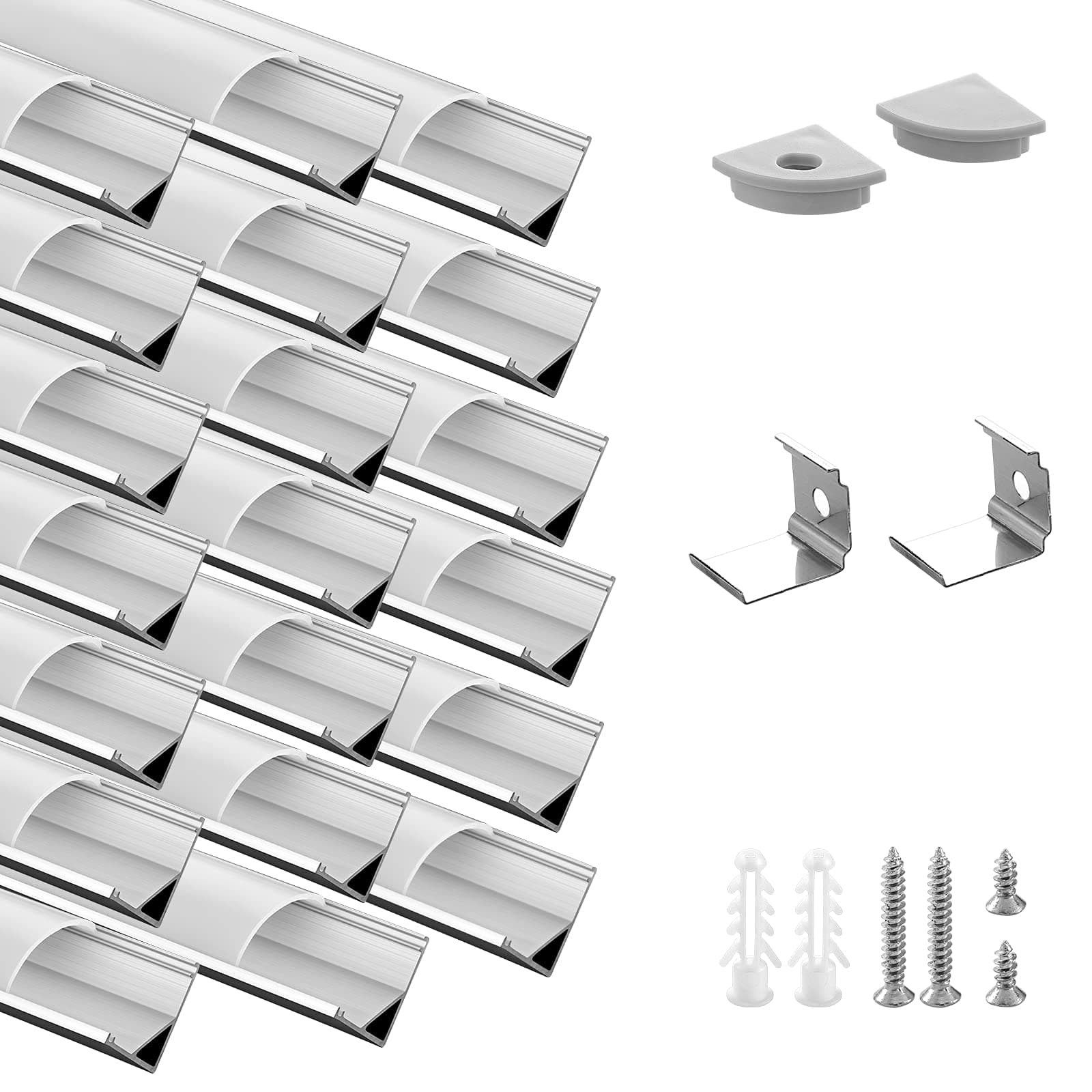 20 Pack 3.3ft/1Meter V Shape LED Aluminum Channel System with Milky Cover, End Caps and Mounting Clips, 1M Aluminum Profile for LED Strip Light Installations, Very Easy Installation…