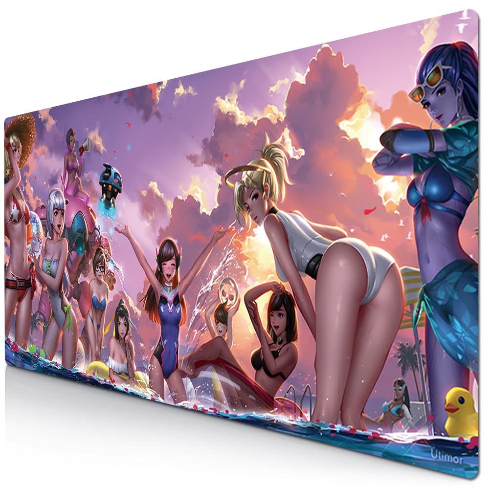 Extended Gaming Mouse Mat / Pad -Rubber Large, Wide (Long) Custom Professional Mousepad, Stitched Edges, Ideal for Desk Cover, Computer Keyboard, PC and Laptop (90x40 Swimming Girls16)
