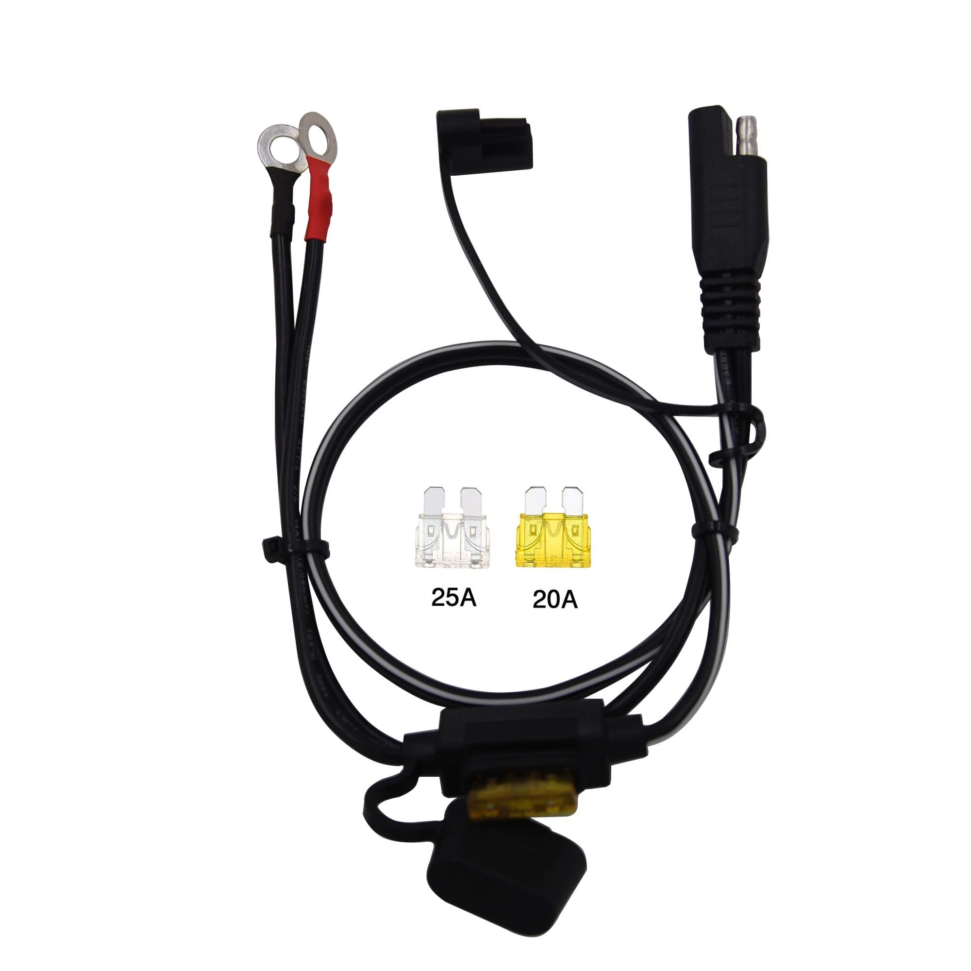 1.6FT 14AWG Ring Terminal to SAE Harness Quick Connect/Disconnect Assembly, 20A Fuse