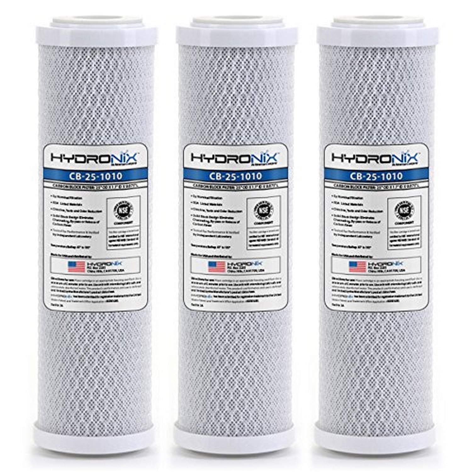 Hydronix HX-CB-25-1010/3 Reverse Osmosis & Drinking NSF Coconut Carbon Block Water Filter 2.5 x 10, 10 Micron-3 Pack, White