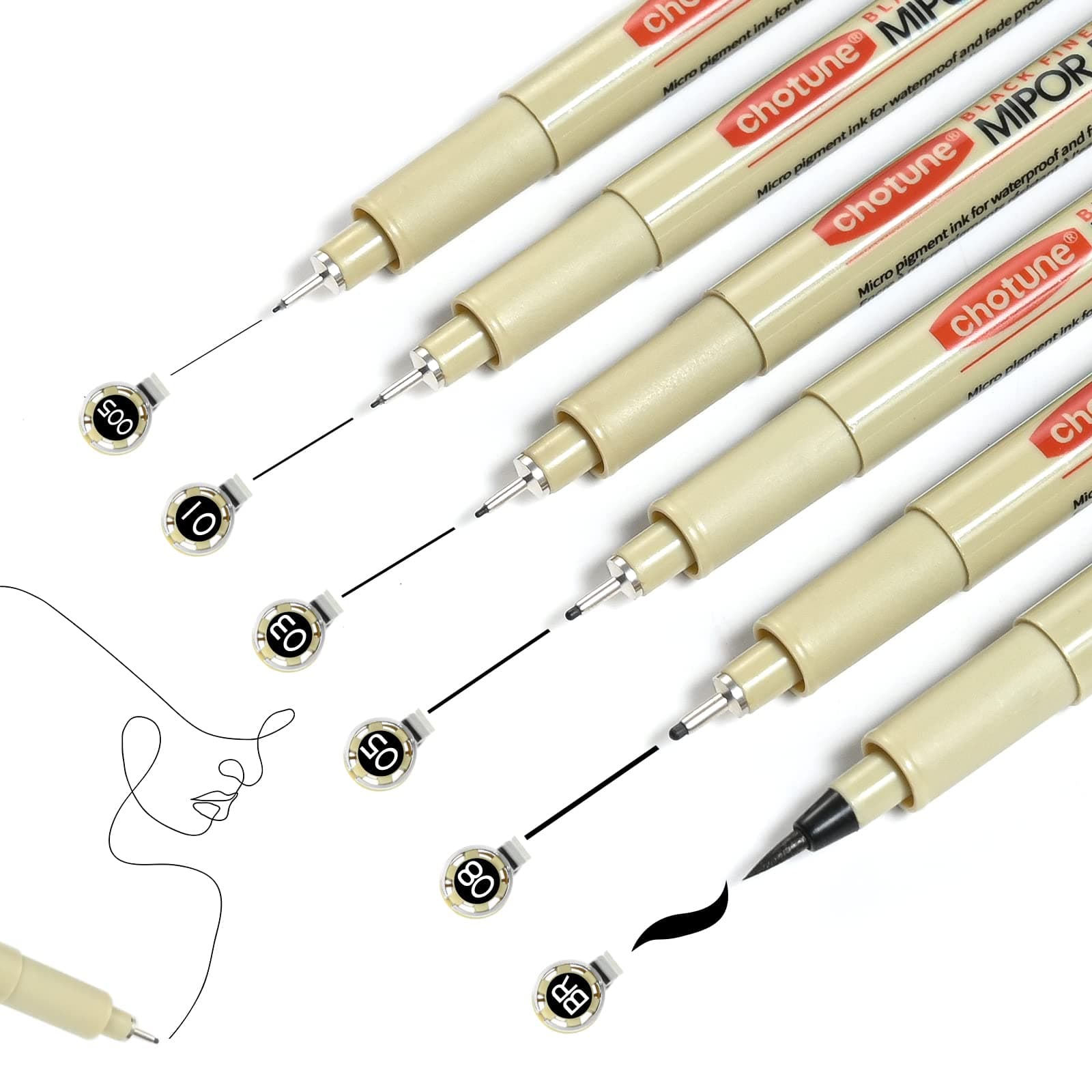 GETHPEN Micro Fineliner Set, 6 Pack Black Micro Fine Point Drawing Waterproof Archival Ink Multiliner Pens for Artist Illustration, Sketching, Technical Drawing, Anime, Manga