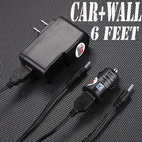 6 Feet Extra Long (6ch) Power Supply Ac / Dc Adapter Battery Charger with Round Jack Plug Fits Dragon Touch Dt Y88 Y88b, R7 Dt-r708, Elite Mini 7.85", Mid948b, Dt A97 , Elite R97, Dt R10 (Set of Two Car and Wall)