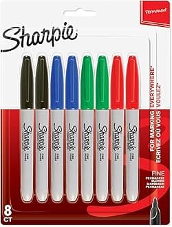 Permanent Markers, Fine Tip, Assorted Standard Colours, 8 Pack