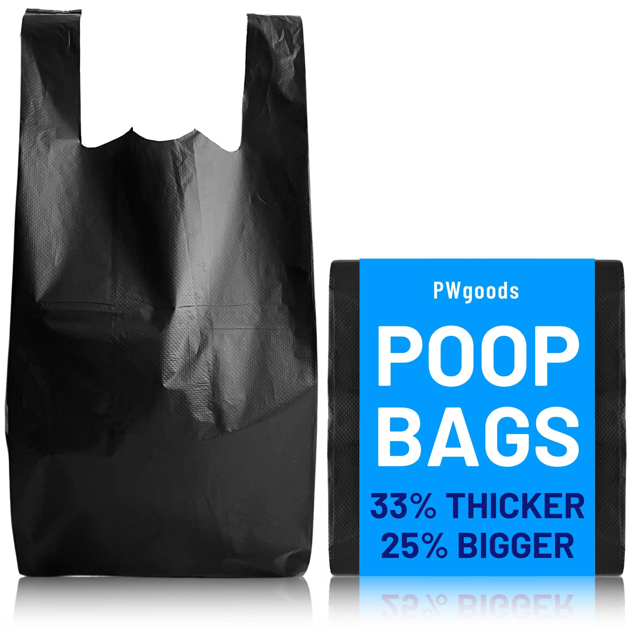 Large Dog Poo Bags | 2000 Pack | 33% Thicker & 25% Larger Dog Poop Bags | 100% Leak Proof | Odor Free Pet Waste Disposal Bags with Tie Handles | Discreet Opaque Black