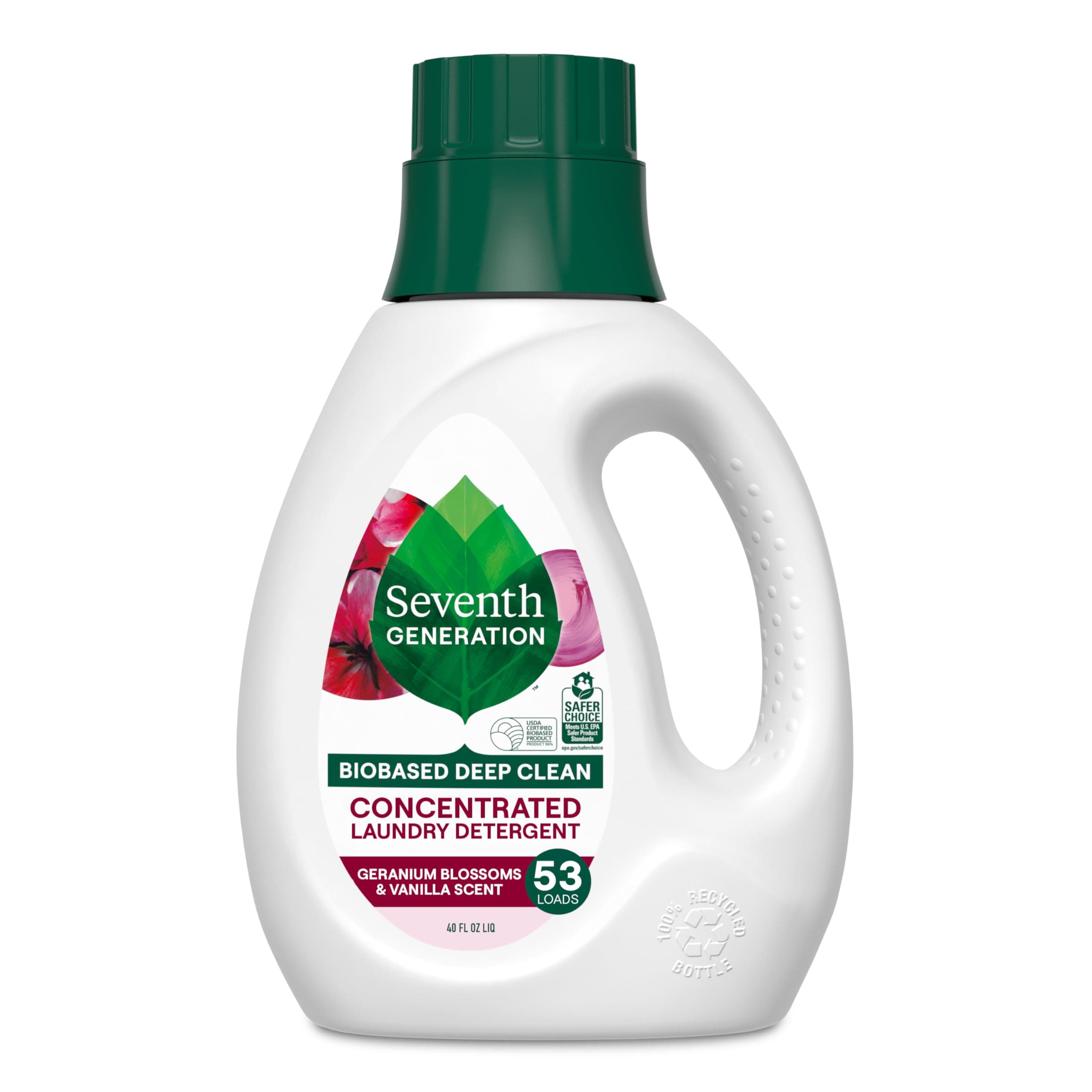 Seventh Generation Concentrated Laundry Detergent, Stain Fighting Formula, Geranium Blossom & Vanilla, 40 oz (53 Loads)