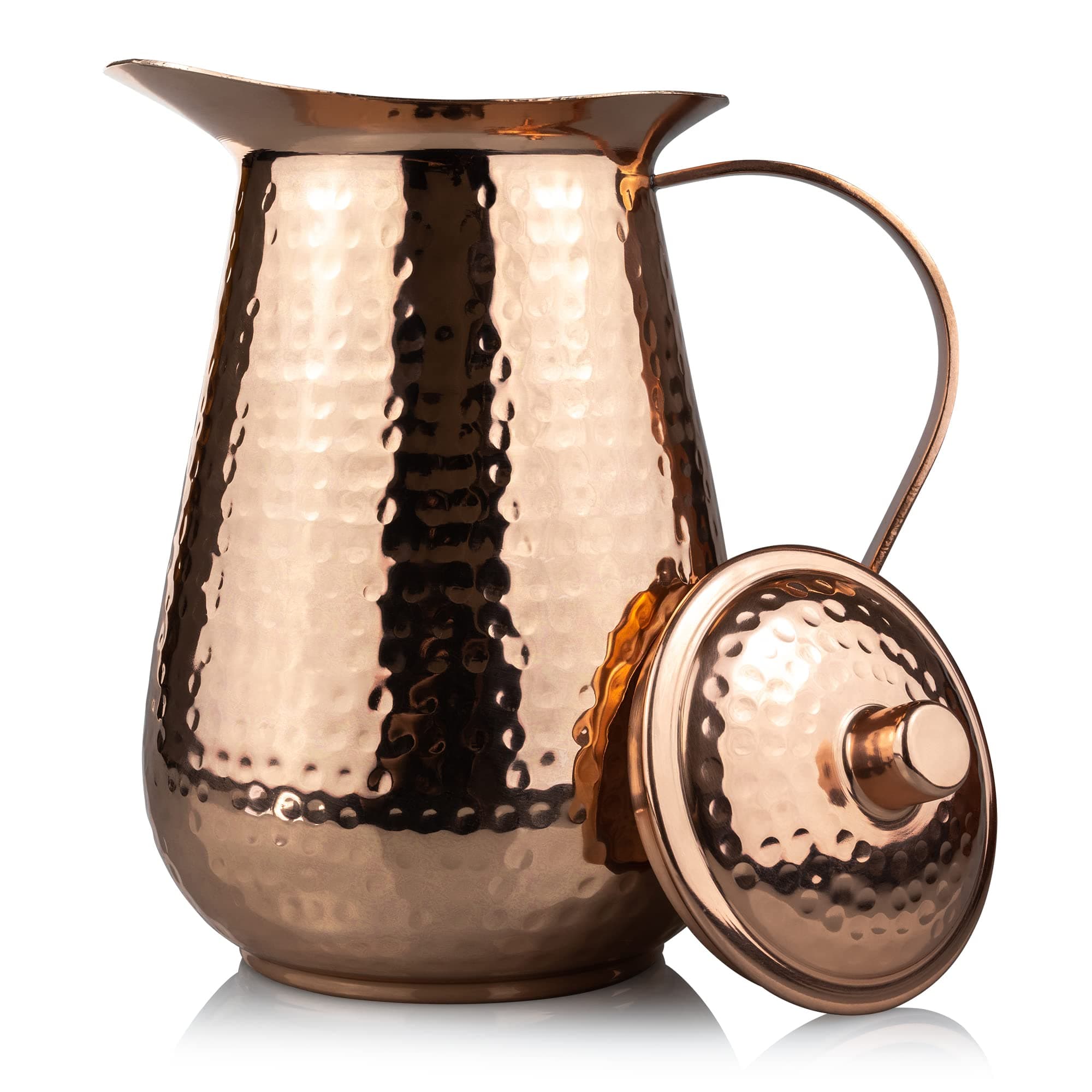 Kosdeg Copper Pitcher Extra Large 68 Oz - Drink More Water, Lower Your Sugar Intake And Enjoy The Health Benefits Immediately - 100% Pure Copper Handmade Hammered Jug, Made From Heavy Gauge Copper