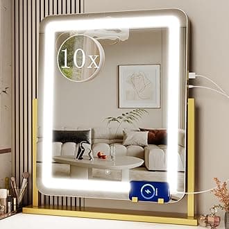 Makeup Vanity Mirror with USB Charging Port 22" x 18" Large LED Makeup Mirror, Desk Mirorr with Lights, Light up Mirror with 10X Magnification and, Dimmable 3 Modes, Touch Screen Control