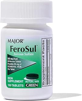 FEROSUL 325MG (5GR) GREEN FERROUS SULFATE-325 MG Green 100 TABLETS UPC 309047591824 by Major Pharmaceuticals
