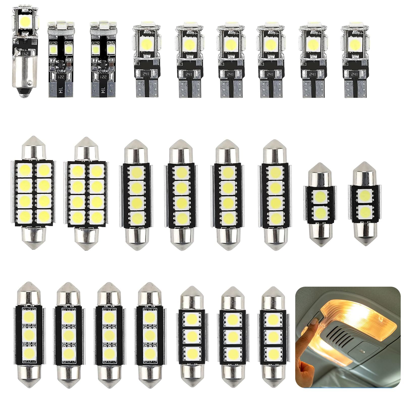 Goerpn 23Pcs LED Interior Light Kit,T10 LED Bulbs for Car Dome Door Courtesy Lights,White 6500K Bright with Decoding,8 Models for Cars,Trucks,SUVs Interior Dome,License Plate,and Map Lights