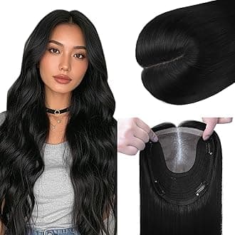 HAIR Toppers for Women Real Human Hair Clip in Silk Base 150 Density 6x7inch 55 grams Jet Black Color 12inch all real huamn hair healthy for Women with Thinning Crown（#1 12inch