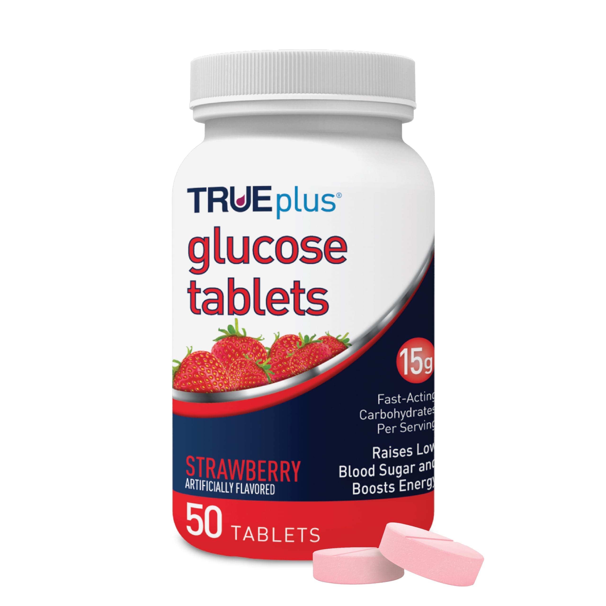 TRUEplus® Glucose Tablets, Strawberry Flavor - 50ct Bottle