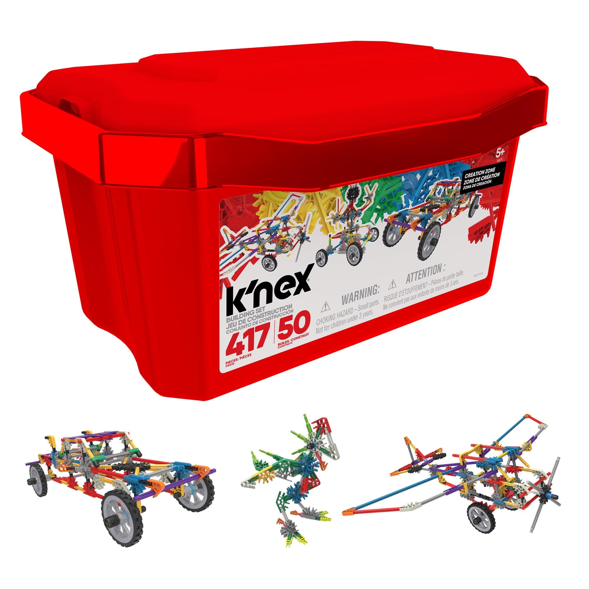 Basic Fun K'NEX | Creation Zone Building Set 50 Model | 417 Piece Educational Learning Kit with Storage Tub, Engineering Construction Toys for Kids 5 16511