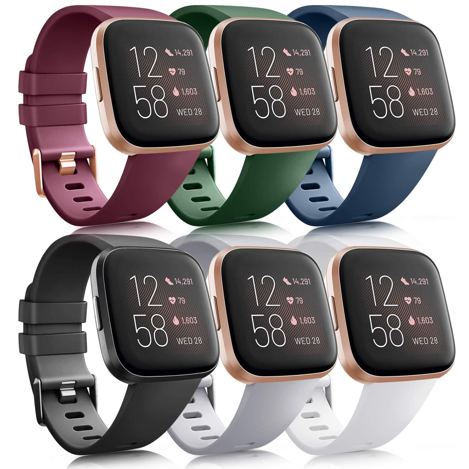 6本パック スポーツバンド Fitbit Versa 2 / Fitbit Versa/Versa Lite/Versa SE対応 クラシックソフトシリコン交換用リストバンド